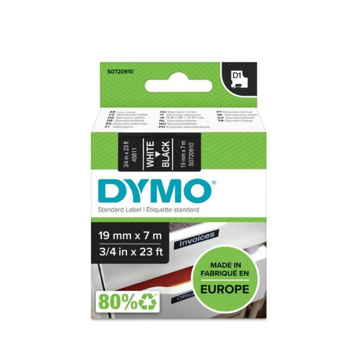 Cinta Laminada para Rotuladoras Dymo D1 45811 LabelManager™ Blanco Negro (5 Unidades) 1