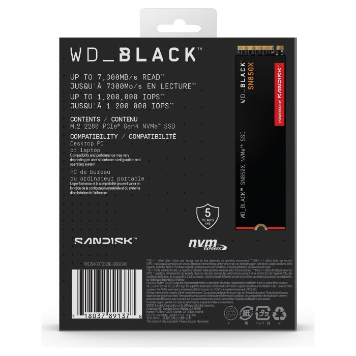 Western Digital SN850X M.2 4TB NVMe PCIe 4.0 x 4 SSD 8