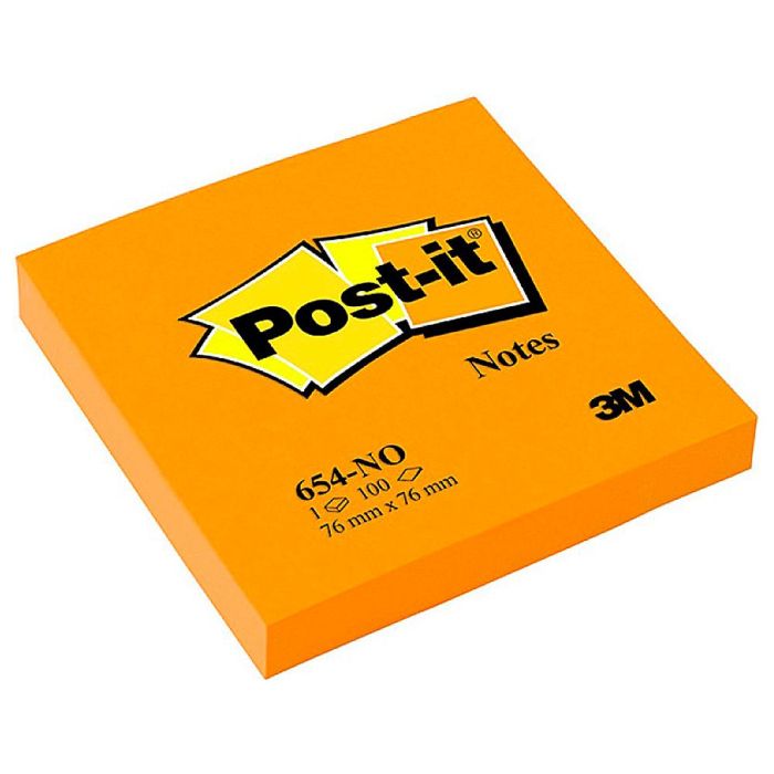 Bloc De Notas Adhesivas Quita Y Pon Post-It 76x76 mm Naranja Neon Con 100 Hojas 6 unidades 1