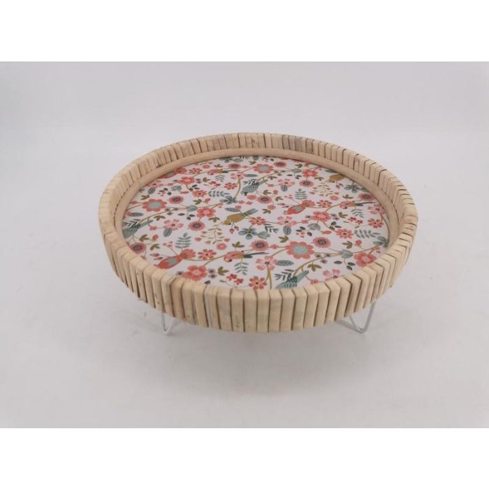 DKD Home Decor Bandeja para Decoración Estilo Shabby Chic Country Floral Natural Multicolor de MDF y Metal - Medidas 26x26x14.5 cm
