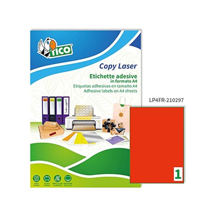 Etiqueta Adhesiva Tico Rojo Fl Uorescentes Permanente Fsc Laser-Inkjet-Fotocopia 210x297 mmcaja De 70 Unidades 1