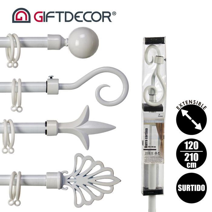 Giftdecor Barra Cortina Blanca 120-210 cm Hierro (8 Unidades) 3