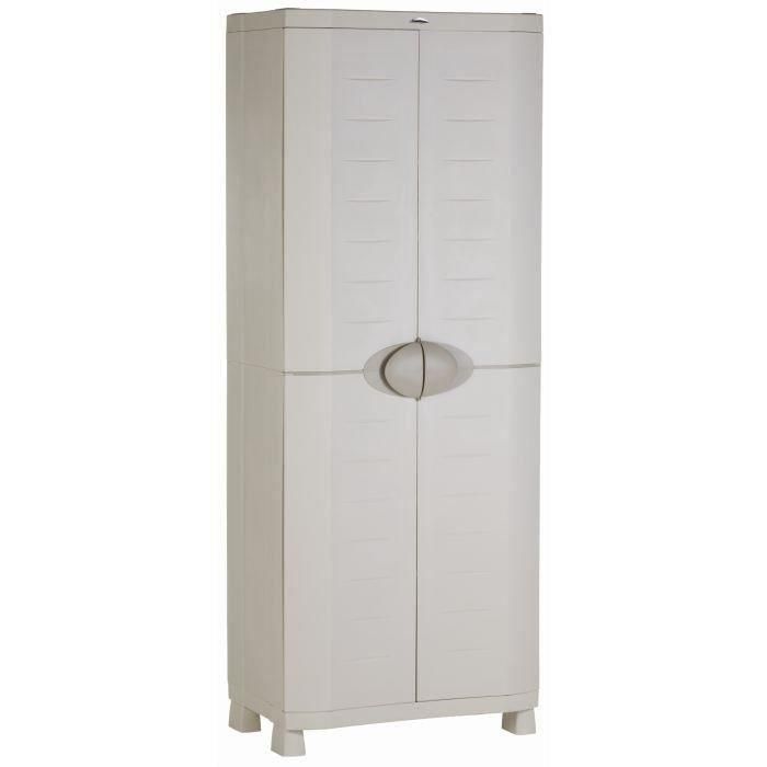 Mueble alto de almacenaje en resina beige - PLASTIKEN - Space SAVER - 2 puertas y 4 estantes