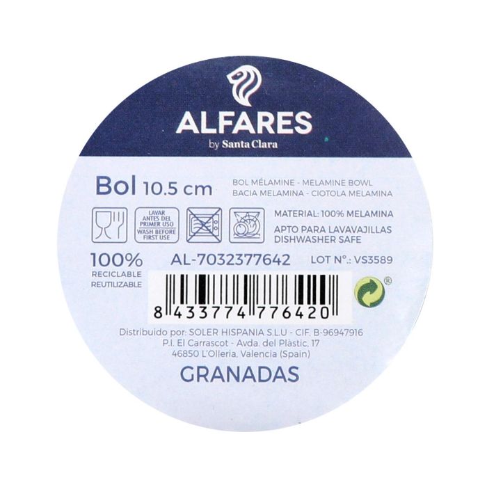 Alfares Bol Melamina Brillo Colección Granadas, 10.5 cm de Diámetro (36 Unidades)