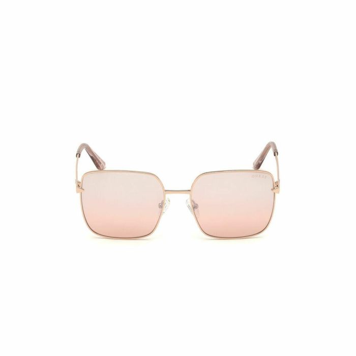 Guess GU7615 28U Gafas de Sol para Mujer, Cuadradas con Montura Metal Oro Rosado y Cristales Burdeos Espejado 56mm 140mm 1