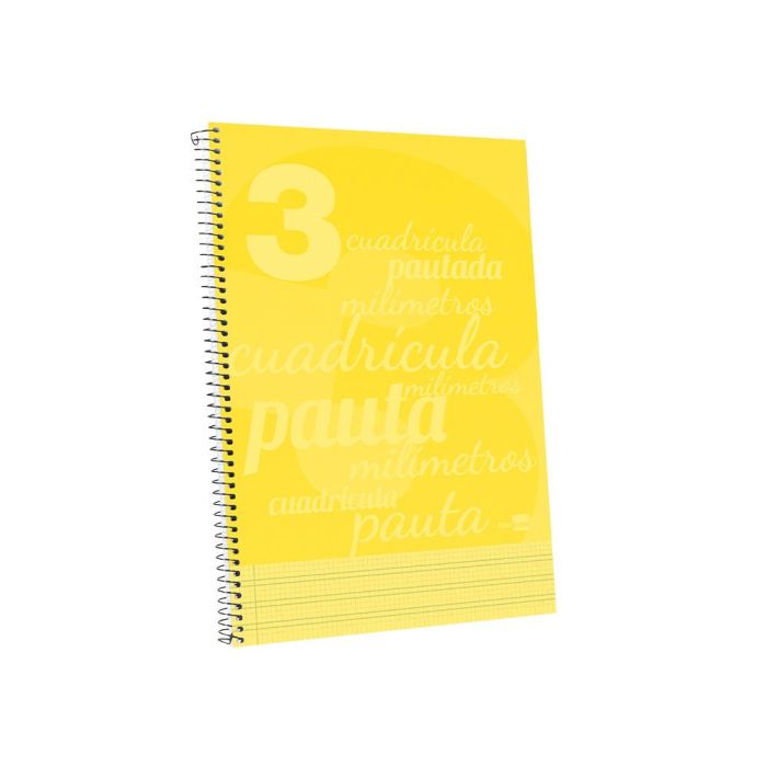 Cuaderno Espiral Liderpapel Folio Pautaguia Tapa Plastico 80H 75 gr Cuadro Pautado 3 mm Con Margen Color Amarillo 3