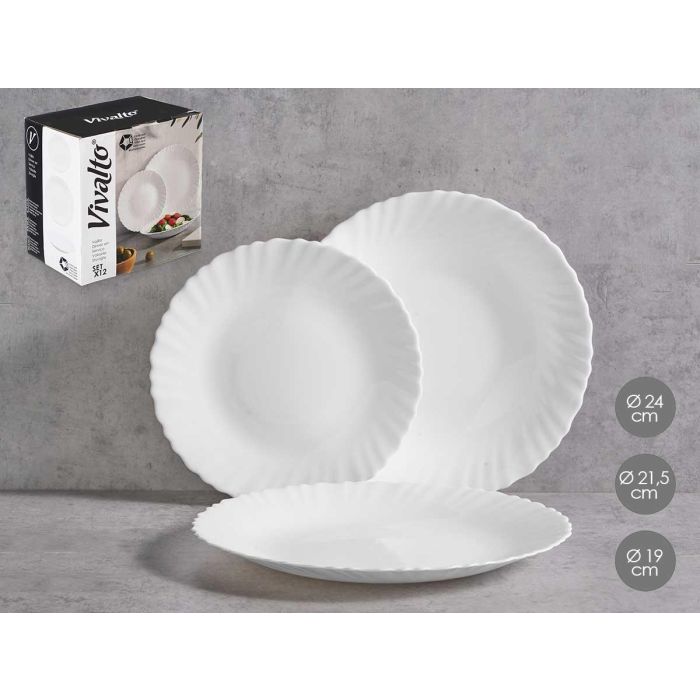 Vivalto Vajilla 12 Piezas Redonda Clásica Opal Blanco, 4x24 cm + 4x21.5 cm + 4x19 cm (2 Unidades) Vivalto Vajilla 12 Piezas Redonda Clásica Opal Blanco, 4x24 cm + 4x21.5 cm + 4x19 cm (2 Unidades)