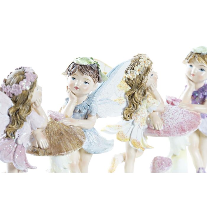 DKD Home Decor Figura Shabby Rosa Azul Hadas Resina 4.5 x 9 x 11.5 cm (4 Unidades) 1