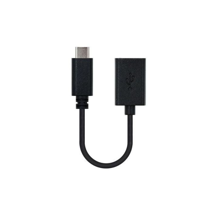 Nanocable 10.01.2400 Cable USB 2.0 Tipo-C Macho a USB-A Hembra OTG Negro 15cm, Carga 3A, 480Mbps, Thunderbolt 3