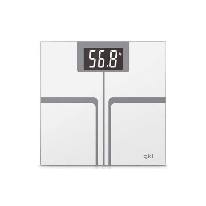 GKL FITMAXWHITE Báscula de Baño Digital, Vidrio Templado, 200kg, Pantalla Extragrande Blanca