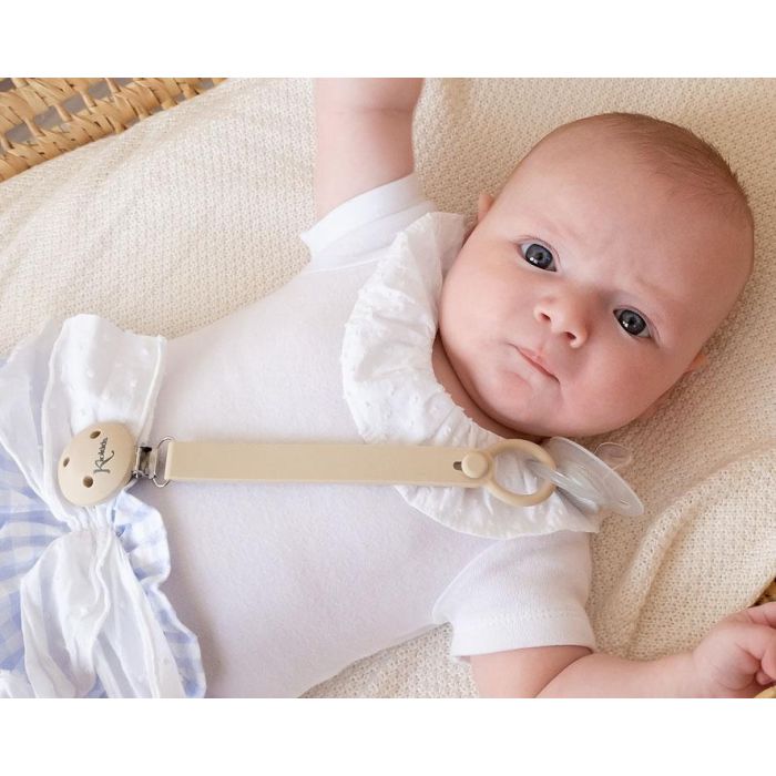 KioKids Sujetachupetes Pinza de Silicona y Acero Inoxidable para Chupetes con Anilla Beige Bebés +0 Meses 1