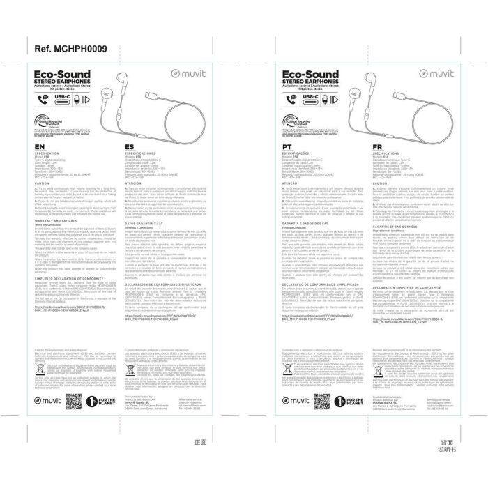 Muvit Auriculares E58 USB Tipo C Sostenibles con Micrófono y Cable de 1.2m 1 Muvit Auriculares E58 USB Tipo C Sostenibles con Micrófono y Cable de 1.2m 1