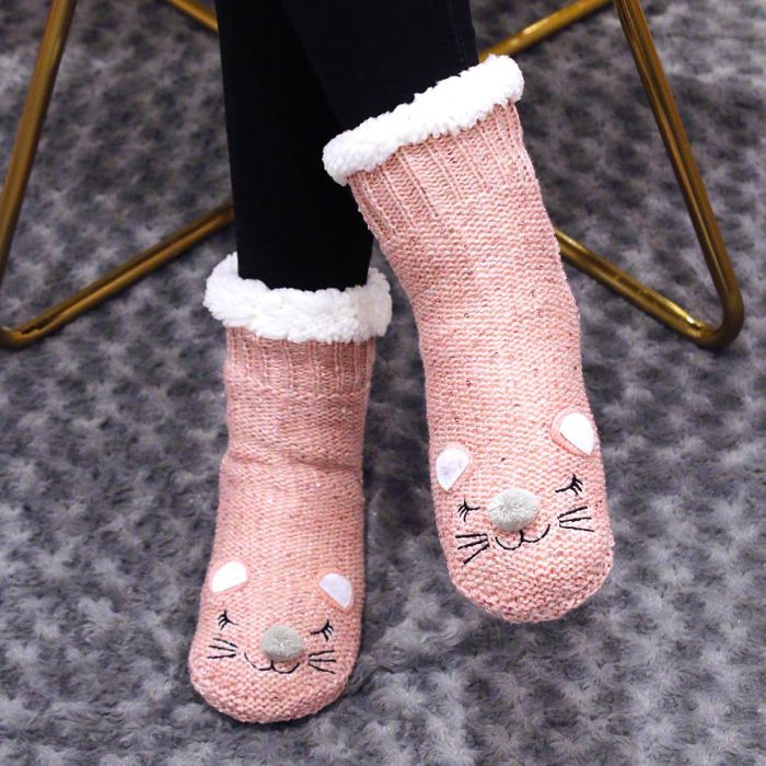 Sensly Calcetines Sherpa Animal Kawaii Antideslizantes para Casa Tallas 30-38 1