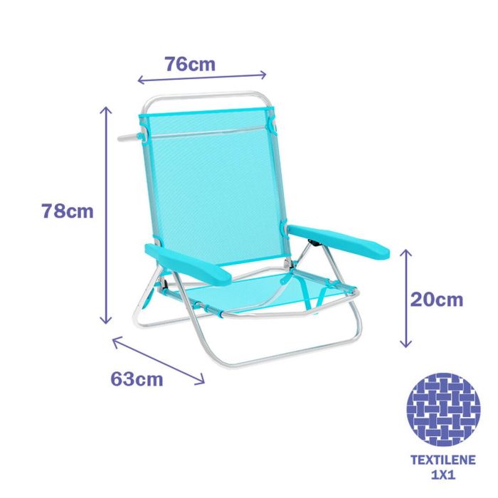 Marbueno Silla Plegable 5 Posiciones Aluminio Aguamarina Playa y Piscina 63X76X78 cm 10309 1