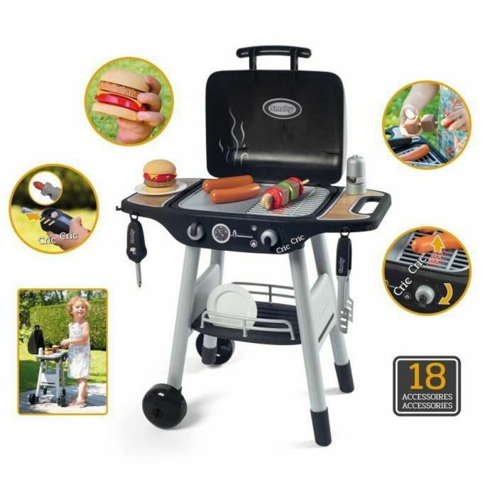Smoby Parrilla de Barbacoa Juguete Infantil, Set de Juego con Plancha, Llamas Retráctiles y Sonidos para Experiencia Culinaria Realista