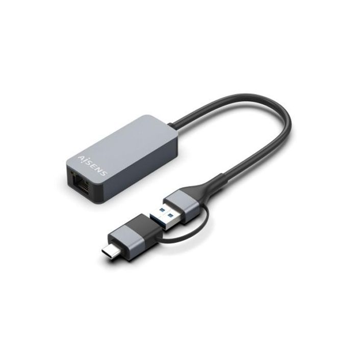 Aisens Conversor USB3.2 Gen1 USB-A+USB-C a Ethernet 2.5 Gbps (2500 Mbps), Gris, 15 cm