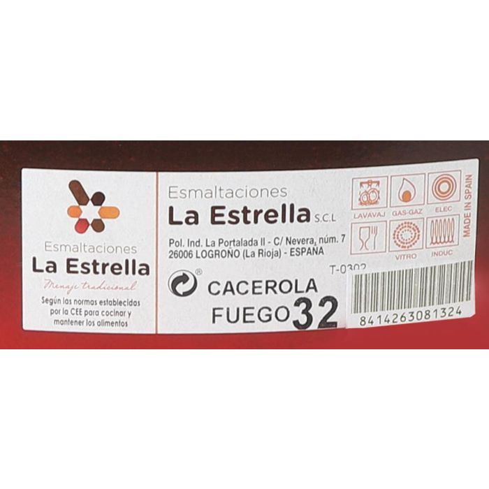 La Estrella Cacerola Esmaltada con Tapa 32 cm - 9.3 L Fuego (4 Unidades)