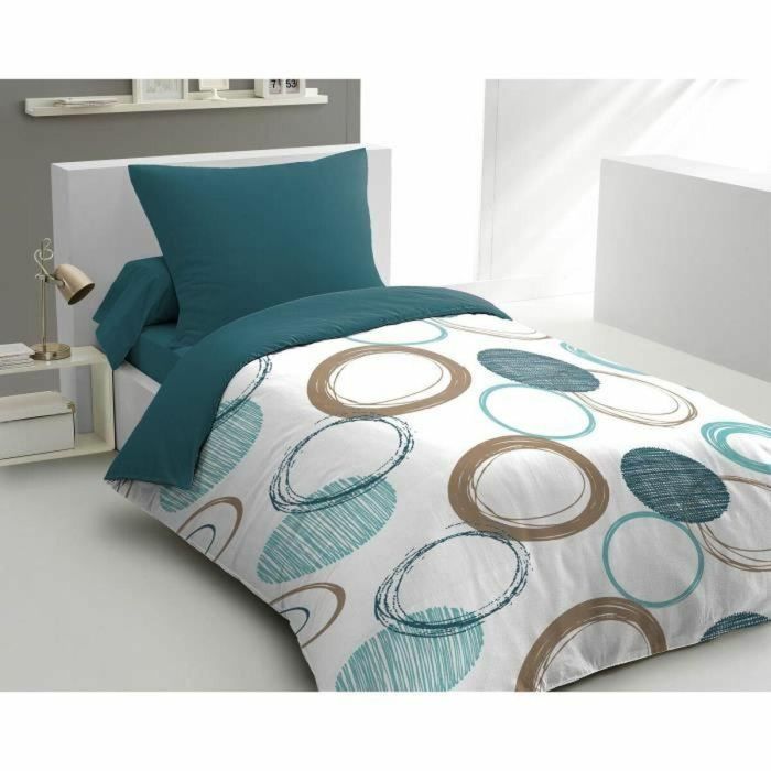 HOME LINGE PASSION Juego de edredón Audace - edredón 140 x 200 cm + 2 fundas de almohada 63x63 cm - Azul pato 3