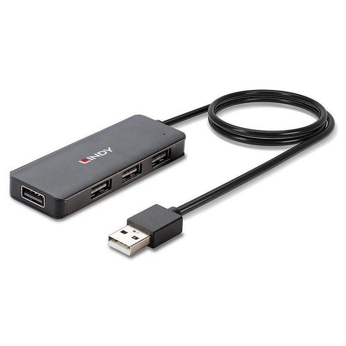 Lindy Concentrador USB 2.0 de 4 Puertos para PC USB Tipo A, 480Mbps, Retrocompatible USB 1.1/1.0, Plug & Play, Alimentación por Bus/DC 4