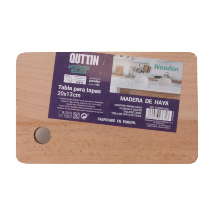 Tabla Pequeña Tapas Quttin 20x13x1 cm con agujero (12 Unidades) 1 Tabla Pequeña Tapas Quttin 20x13x1 cm con agujero (12 Unidades) 1