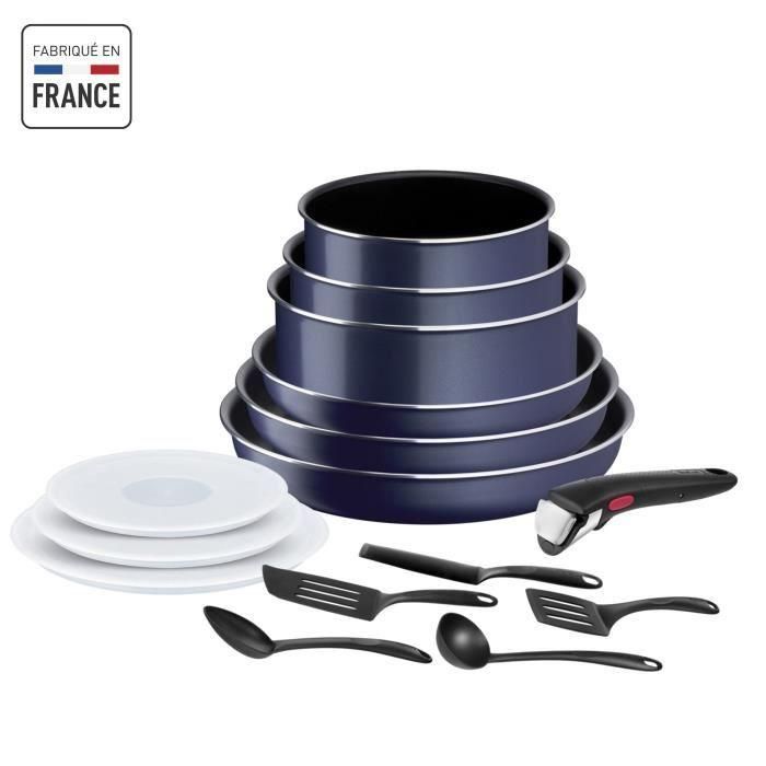 TEFAL INGENIO Easy Cook & Clean Set 15 piezas, Sartén, Cazuela, No inducción, Recubrimiento antiadherente, Hecho en Francia L1579502