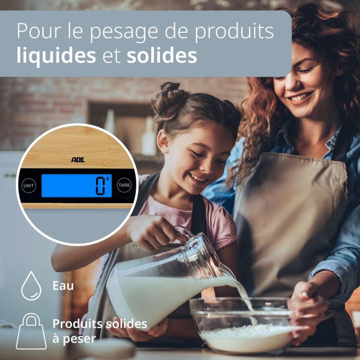 Báscula de cocina digital - ADE - RAMONA - Bambú - 23 x 18 x 2 cm - Incluye 2 pilas CR2032 4 Báscula de cocina digital - ADE - RAMONA - Bambú - 23 x 18 x 2 cm - Incluye 2 pilas CR2032 4
