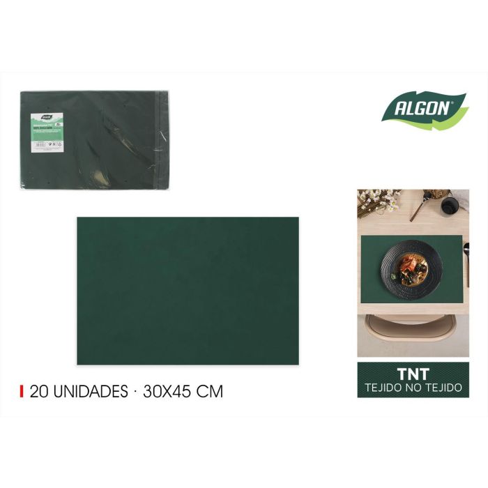Algon Salvamantel Individual TNT - Paquete de 20 Unidades, Verde Oscuro, 30 x 46 cm (25 Unidades) Algon Salvamantel Individual TNT - Paquete de 20 Unidades, Verde Oscuro, 30 x 46 cm (25 Unidades)