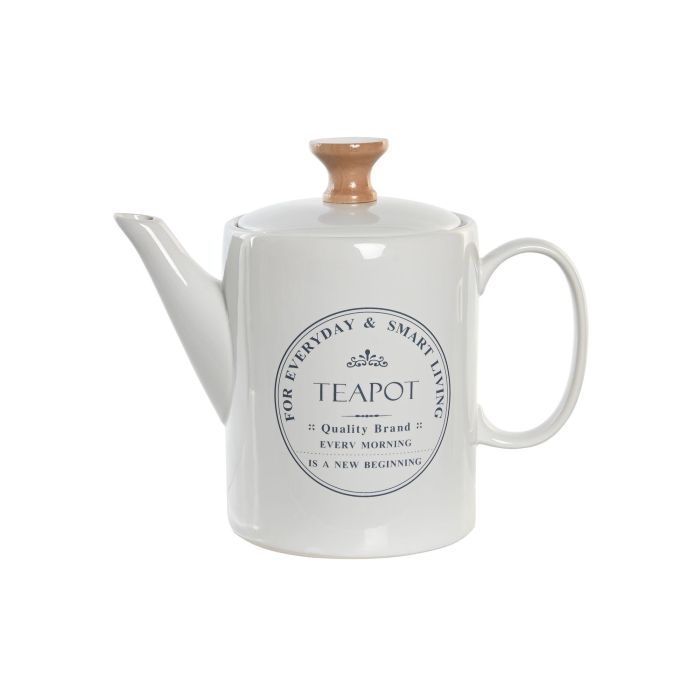 DKD Home Decor Tetera Basicos de Gres Color Blanco con Capacidad de 1 Litro y Dimensiones de 12 x 16.5 x 22.5 cm, Peso Neto 0.75 kg