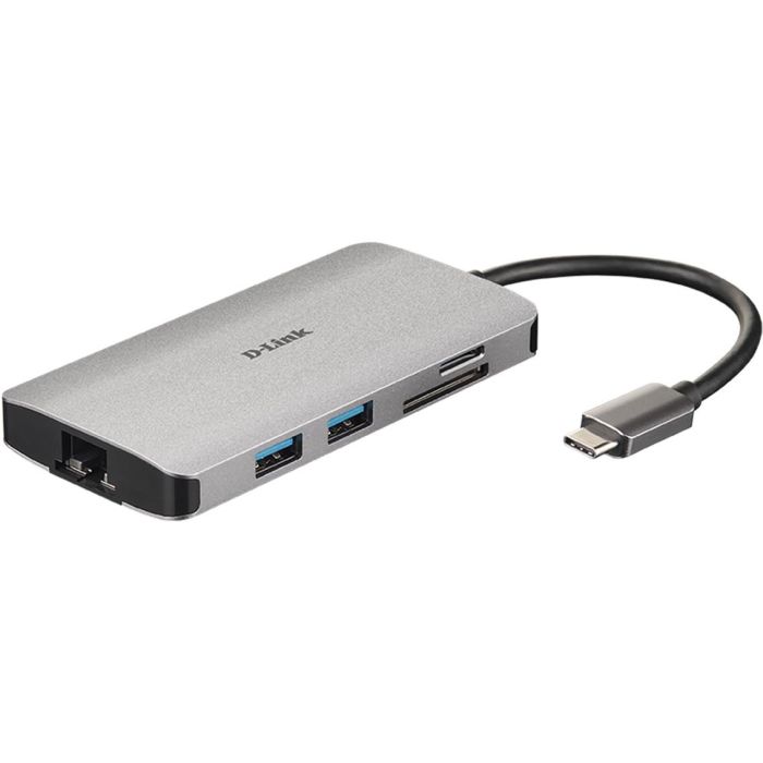 D-Link DUB-M810 Docking Station Hub USB-C con HDMI 4K, Gigabit Ethernet, Lector SD/microSD, 3x USB 3.0 y USB-C Power Delivery 100W Gris