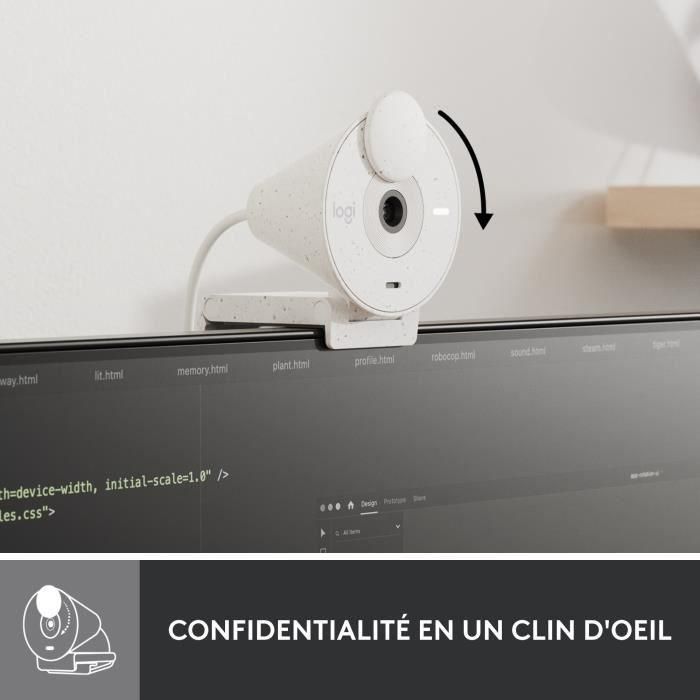 Logitech Brio 300 Full HD Webcam con confidencialidad, reducción de micro ruido, USB -C - Broken White 4