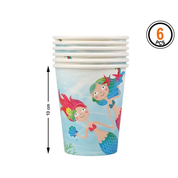 Set 6 Vasos de Cartón Decoración Sirenas del Mar 10 cm