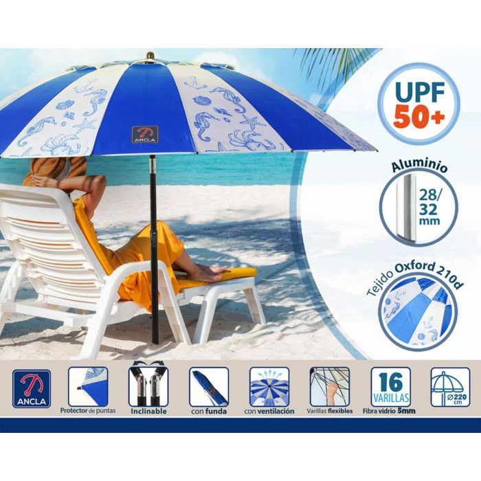 Sombrilla de playa Azul Ø 220 cm SPF50+ Marino 3 Sombrilla de playa Azul Ø 220 cm SPF50+ Marino 3