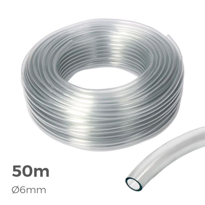 Edm Manguera de cristal transparente PVC 50 m Ø6-8 mm, resistente UV, uso -10°/+60°