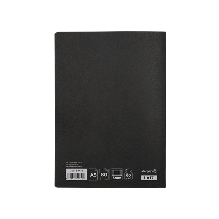 Liderpapel Libreta A5 Negra 80 Hojas 60gr Cuadro 5mm Con Doble Margen 2