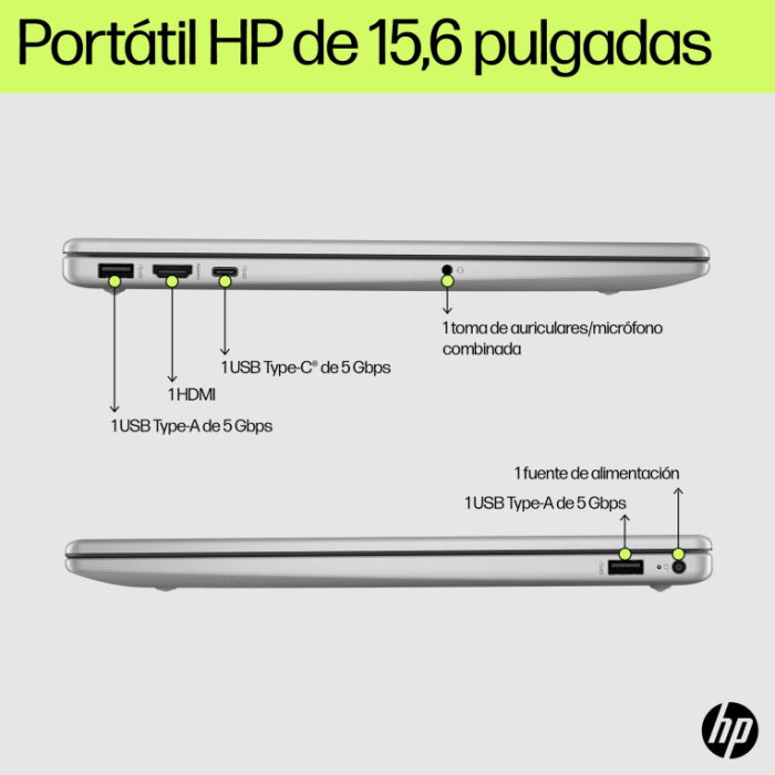 HP 15-fd0355ns Portátil 15.6" FHD Intel Core i5-1334U, 16GB RAM, 512GB NVMe SSD, Iris Xe Graphics, FreeDOS, Blanco