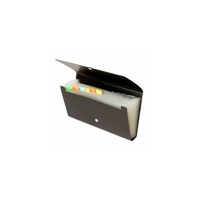 OFFICE BOX Clasificador Chequera 12 Divisiones con Separadores Transparentes, 120x260 mm, Lomo 30 mm, Negro