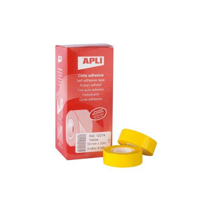 Cinta Adhesiva Apli Amarilla Rollo 33X19 (Set de 8)