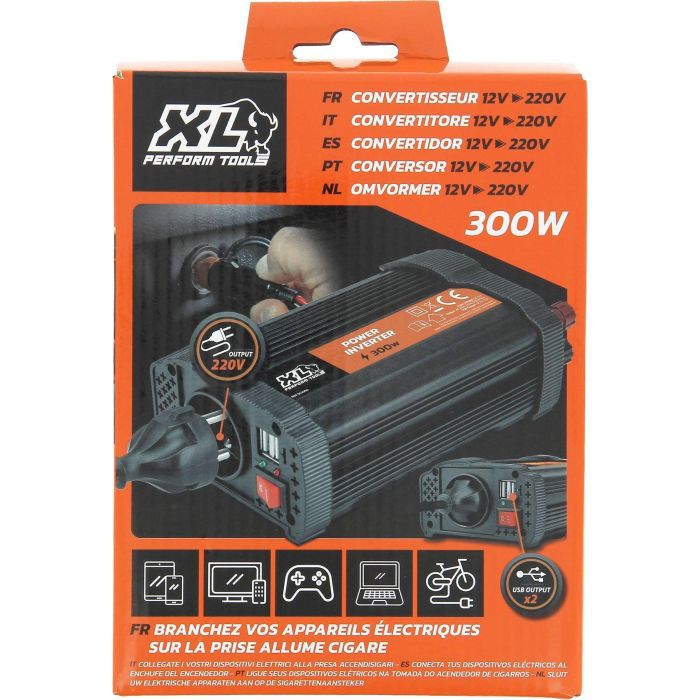 Convertidor - XL PERFORM TOOLS - 12V-230V - 300W - Incluye 2 fusibles - 2 salidas USB 4