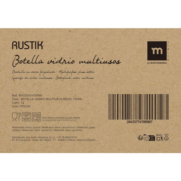 Inde Botella Vidrio Multiusos La Mediterran 100 ml - Alto 13,9 cm 3