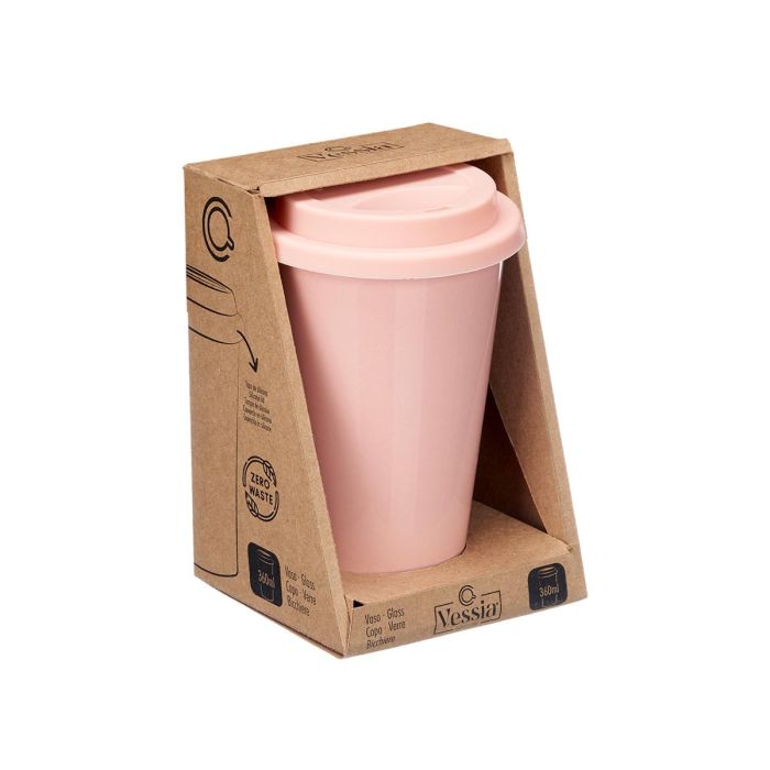 Vessia Vaso con Tapa de Silicona Rosa 360 ml - 15.8 x 11 x 10 cm (Set de 12)
