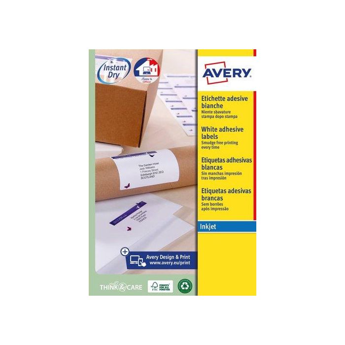 Etiquetas Adh.Impr.Avery A4 Blanca C.Romos Inkjet Caja 25H 99,1X33,9 Mm 400 Uds.(J8162)