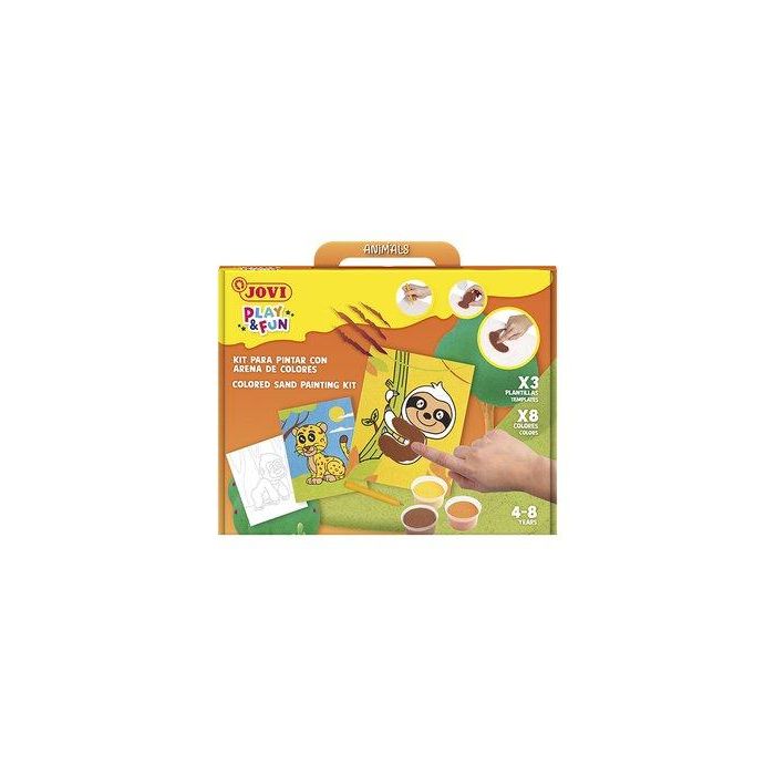 Jovi Play&Fun Pinta con Arena de Colores - Kit de Manualidades Temática Animales Terrestres para Niños