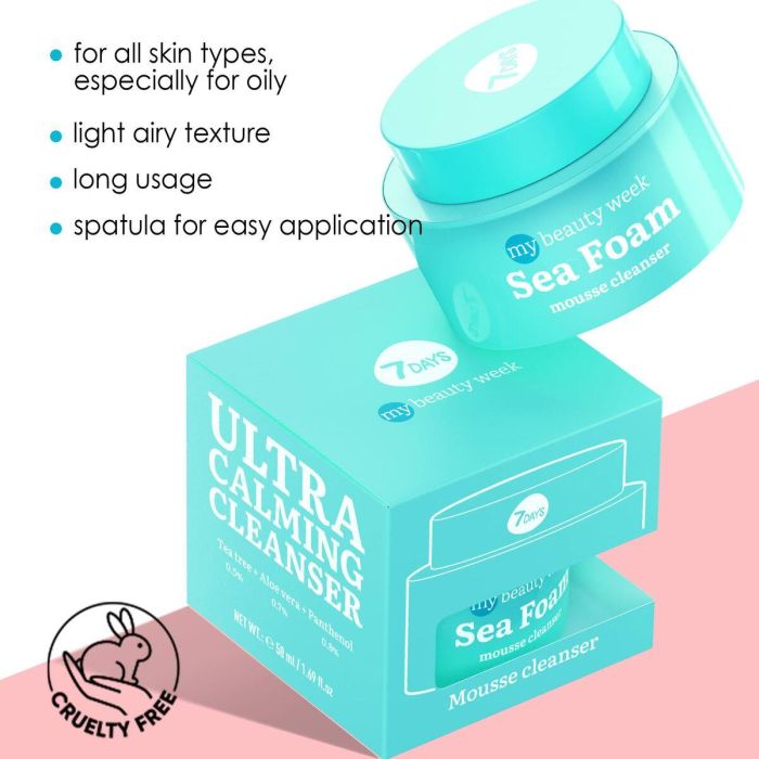 7Days SEA FOAM Mousse Desmaquillante Facial con Pantenol, Aloe Vera y Árbol del Té para Limpieza Profunda, Todo Tipo de Pieles 50 ml 2 7Days SEA FOAM Mousse Desmaquillante Facial con Pantenol, Aloe Vera y Árbol del Té para Limpieza Profunda, Todo Tipo de Pieles 50 ml 2