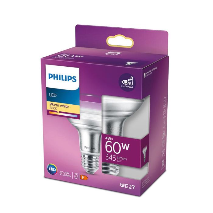 Bombilla reflectora led cla 36d 4w r80, 345im e27 2700k. philips 1