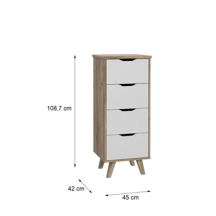 VANKKA Cómoda con 4 cajones Roble y Blanco L 45 x P 42 x H 108 cm 4