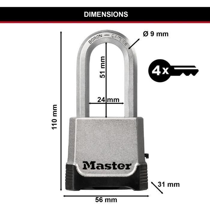 Master Lock M176EURDLH Candado Excell de combinación programable con llave de emergencia 56 mm de zinc, arco Tough-Cut para exterior 4 Master Lock M176EURDLH Candado Excell de combinación programable con llave de emergencia 56 mm de zinc, arco Tough-Cut para exterior 4