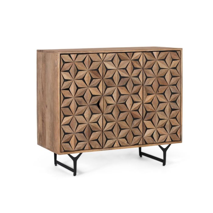 Aparador Hecho en Madera Maciza de Mango con Frontal Tallado a Mano - Estilo Rustico-Contemporáneo