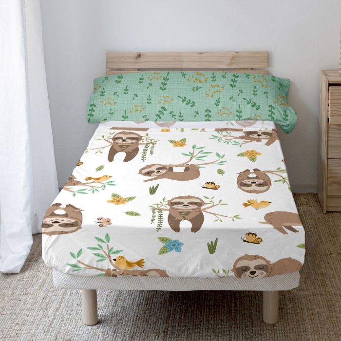 Juego de Sábanas HappyFriday Moshi Moshi Happy sloth Multicolor Cama de 105 2 Piezas 5