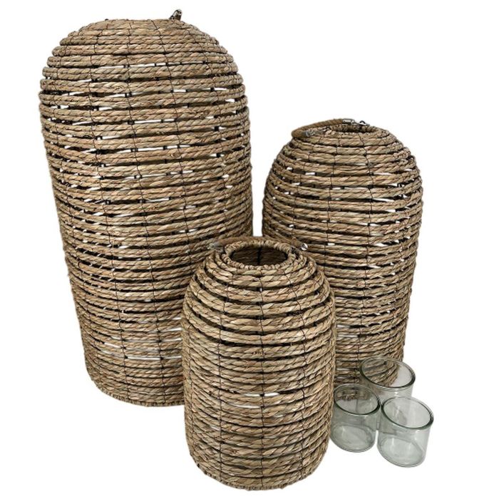 DKD Home Decor Portavela Cottage Mimbre y Cristal 40 x 83 x 40 cm Set de 3 2 DKD Home Decor Portavela Cottage Mimbre y Cristal 40 x 83 x 40 cm Set de 3 2