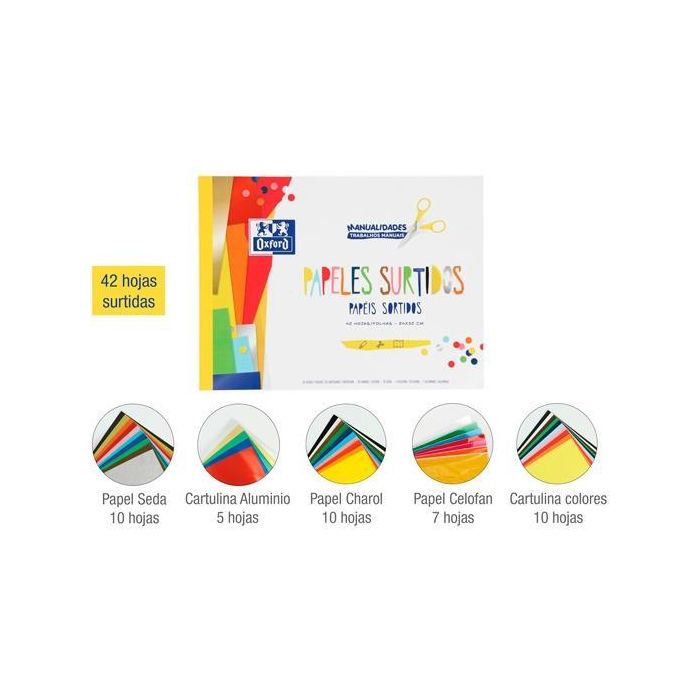 Oxford Bloc Papeles Surtidos Manualidades 42H A4 - Papel de Seda, Aluminio, Charol, Celofán y Cartulina Oxford Bloc Papeles Surtidos Manualidades 42H A4 - Papel de Seda, Aluminio, Charol, Celofán y Cartulina